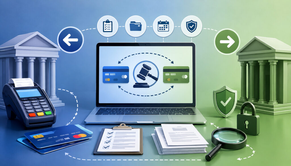 Chargeback records and processor migration workflow illustration